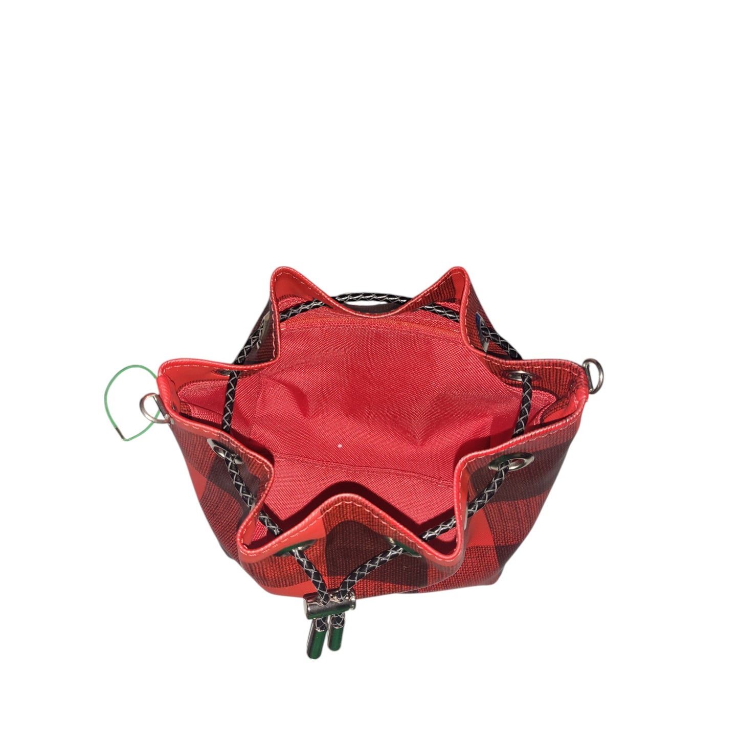 Red Plaid Shimere Mini Bucket Bag