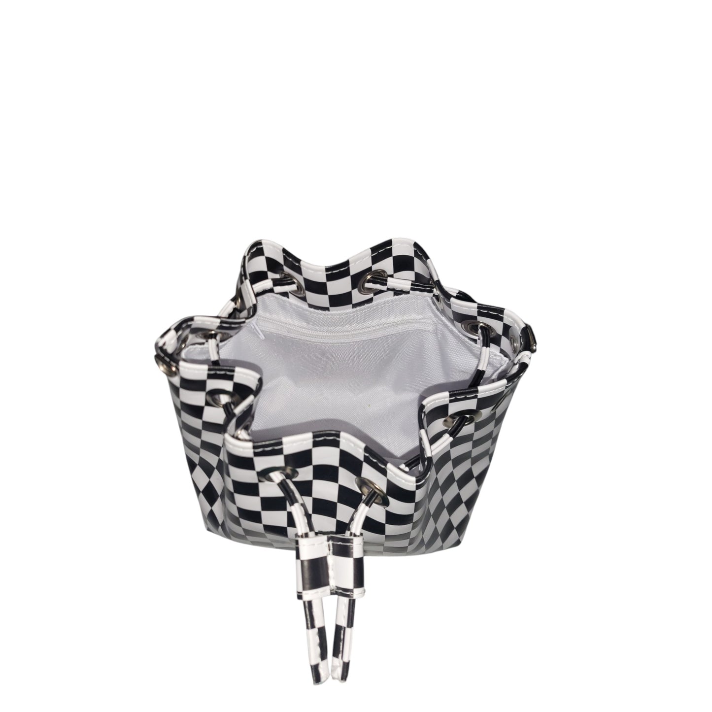 Black & White Checkered Shimere Mini Bucket Bag