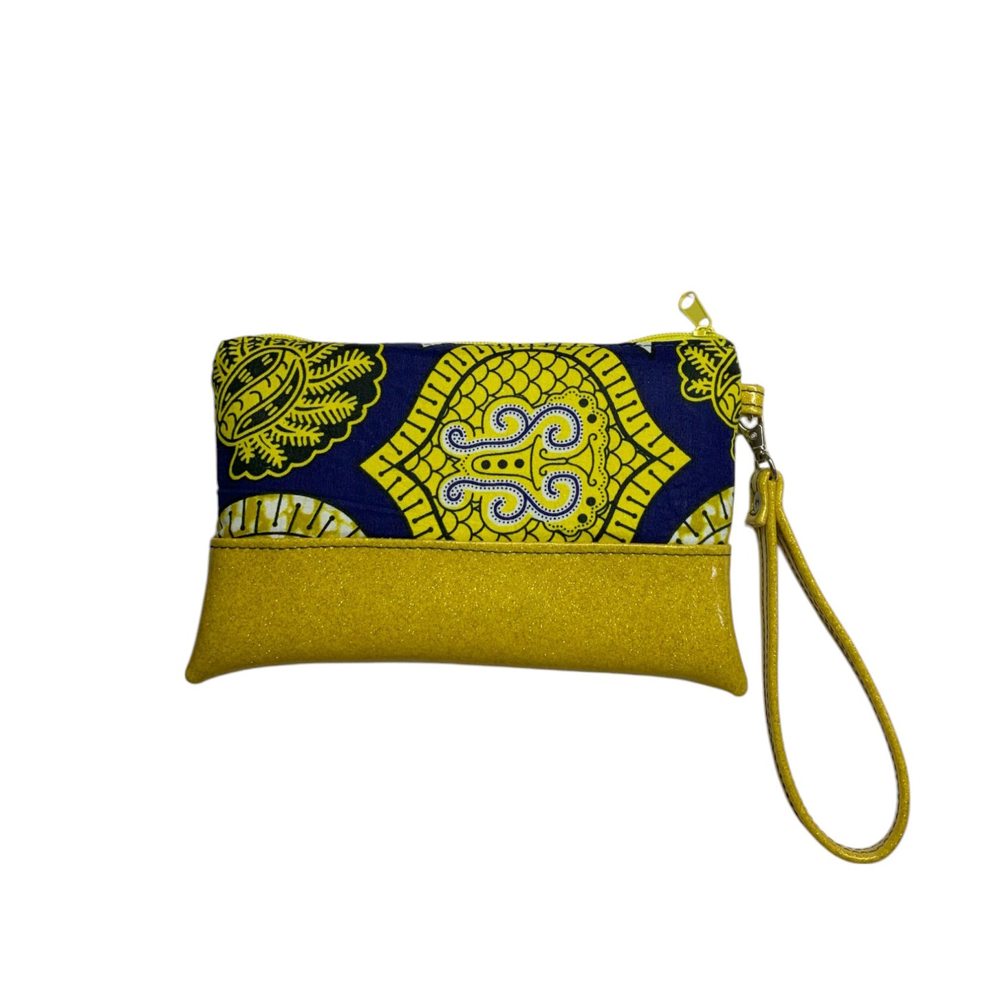 Navy Blue and Yellow Ankara Wristlet